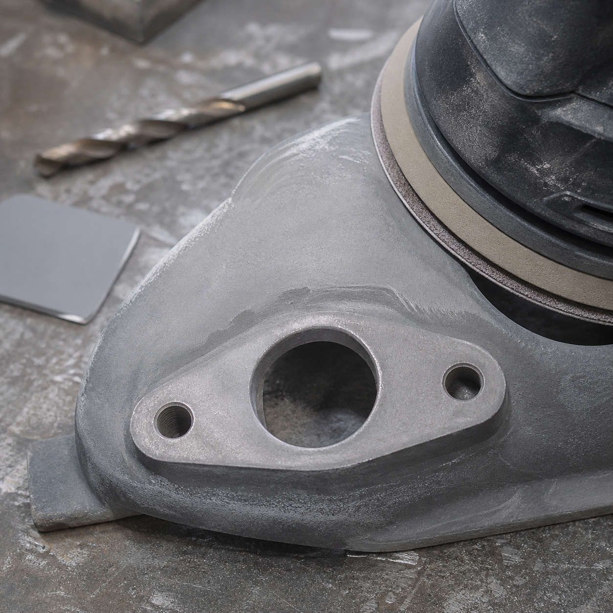 Finished metal repair ready for sanding and drilling